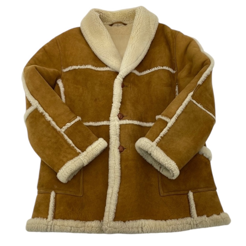 ❣️HP❣️Authentic Shearling Leather Coat Chestnut Brown and Ivory L/XL - Picture 16 of 16